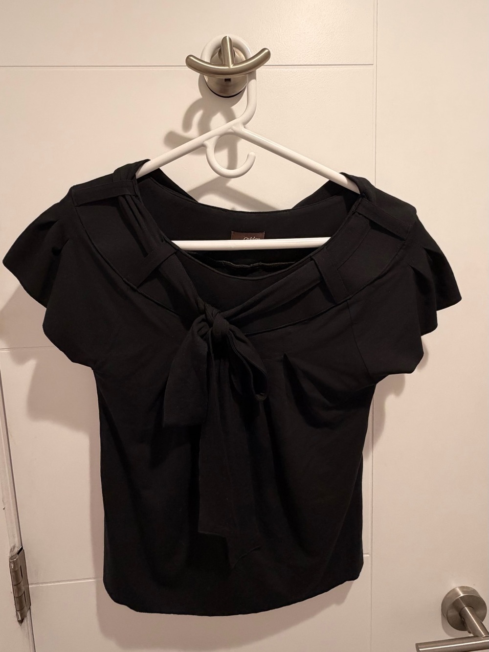 osklen - Black Tie-Neck Short Sleeve Top - Women